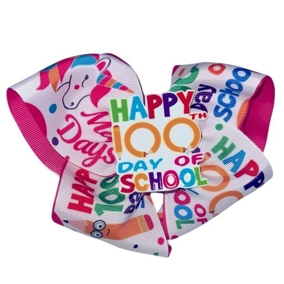 Happy 100th Day of School 6 inch bow - Picture 1 of 2